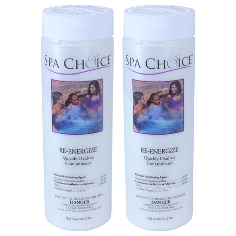 SpaChoice Re-Energize Spa Shock packaging for premium spa care and clarity.
