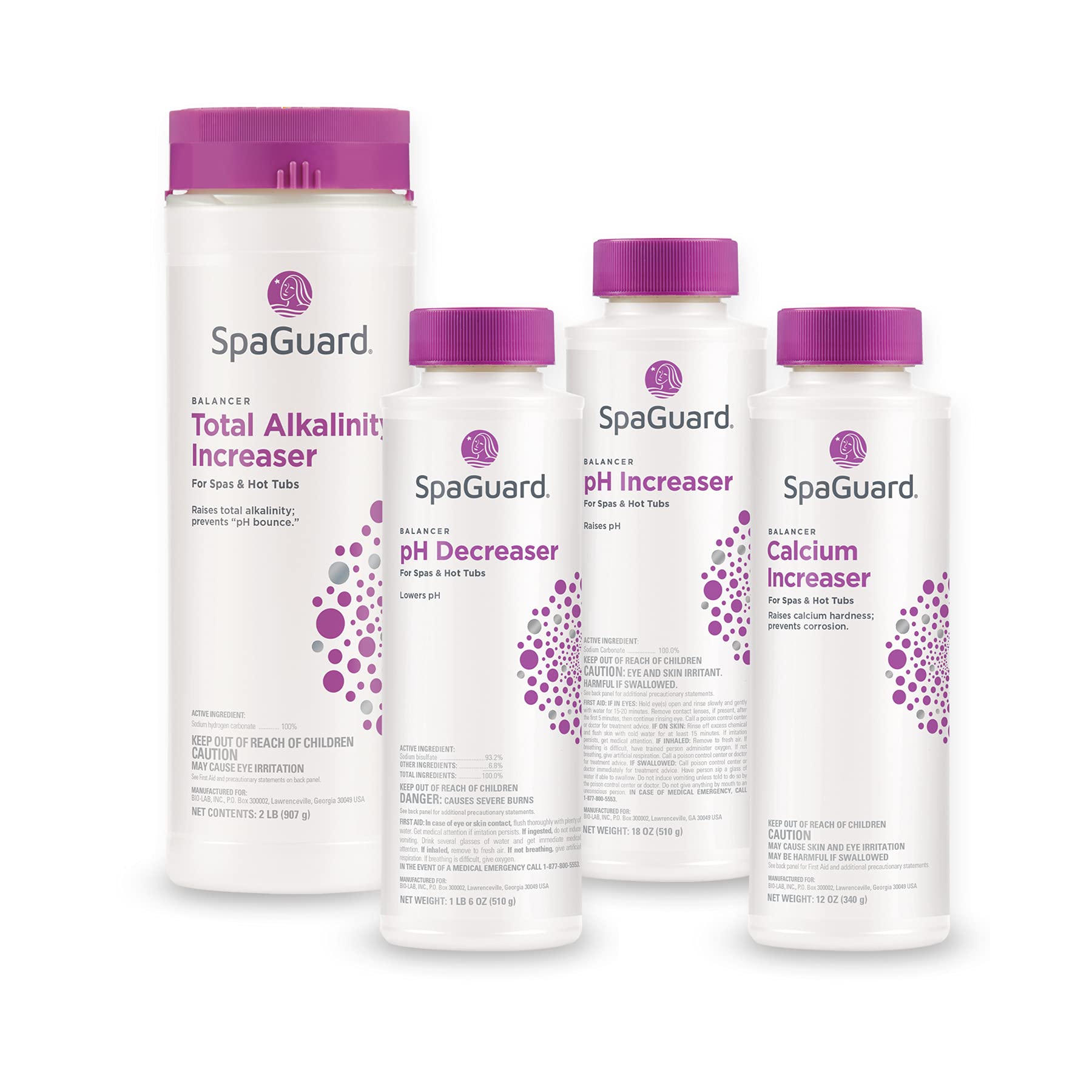 SpaGuard Balancer Bundle with four spa care bottles