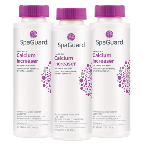 SpaGuard Calcium Hardness Increaser bottle raises calcium safely for balanced spa water.