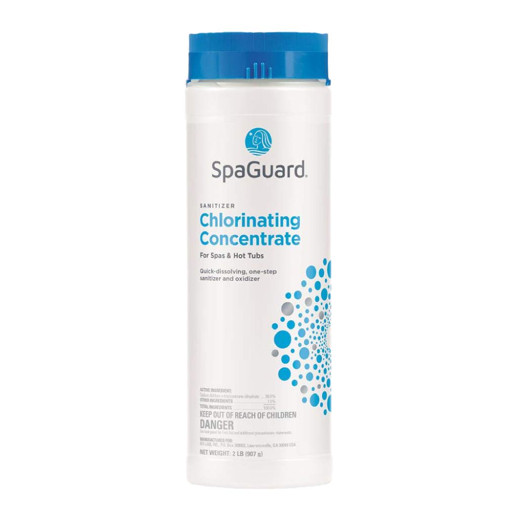 SpaGuard chlorinating concentrate in use, dissolving in spa water.