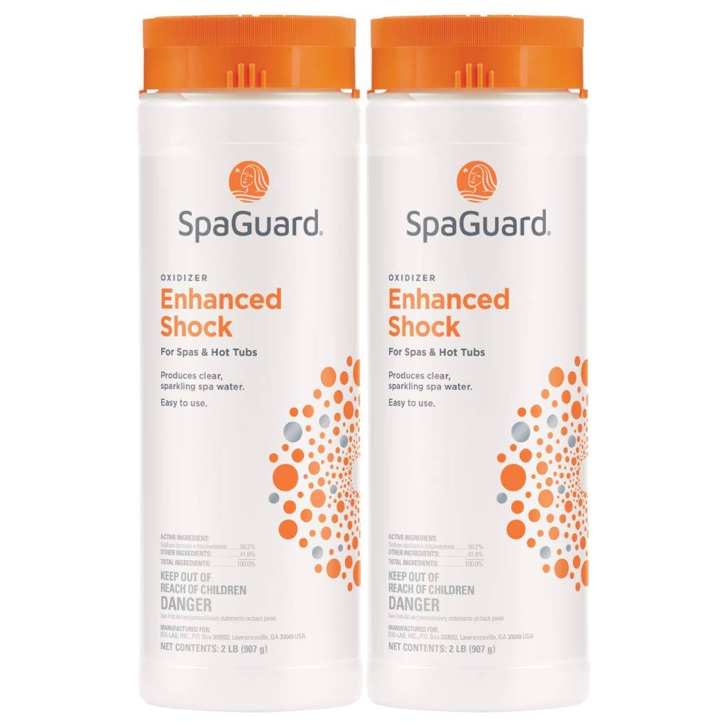 SpaGuard Enhanced Shock 2lb bottle for rapid spa shock and water sparkle.