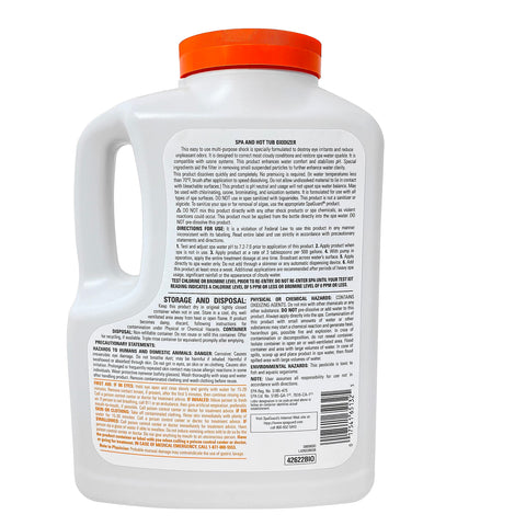 SpaGuard Enhanced Spa Shock 6 lb packaging demonstrates easy dosing for spa care.
