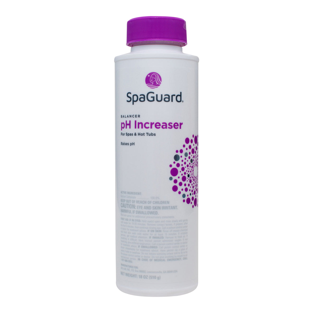 SpaGuard pH Increaser 18 oz bottle balances spa water and protects equipment.