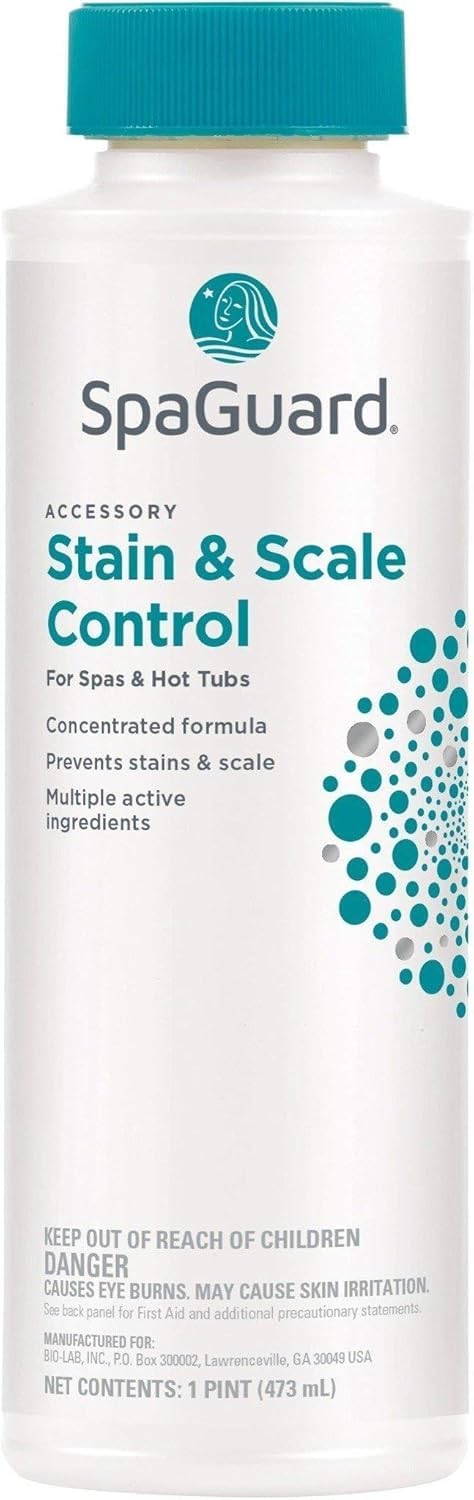 SpaGuard stain and scale control cap demonstrates leak-proof packaging and secure seal.