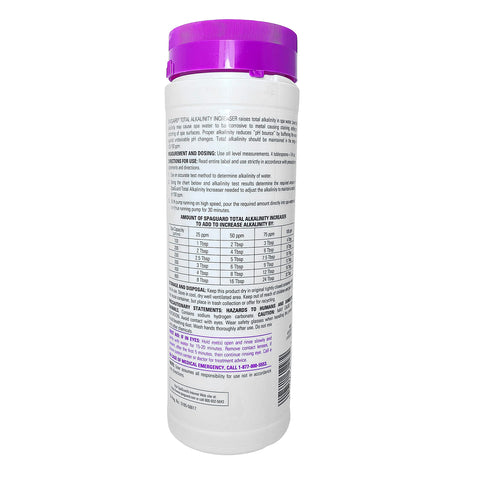 Pouring SpaGuard Total Alkalinity Increaser into spa water to prevent pH bounce.