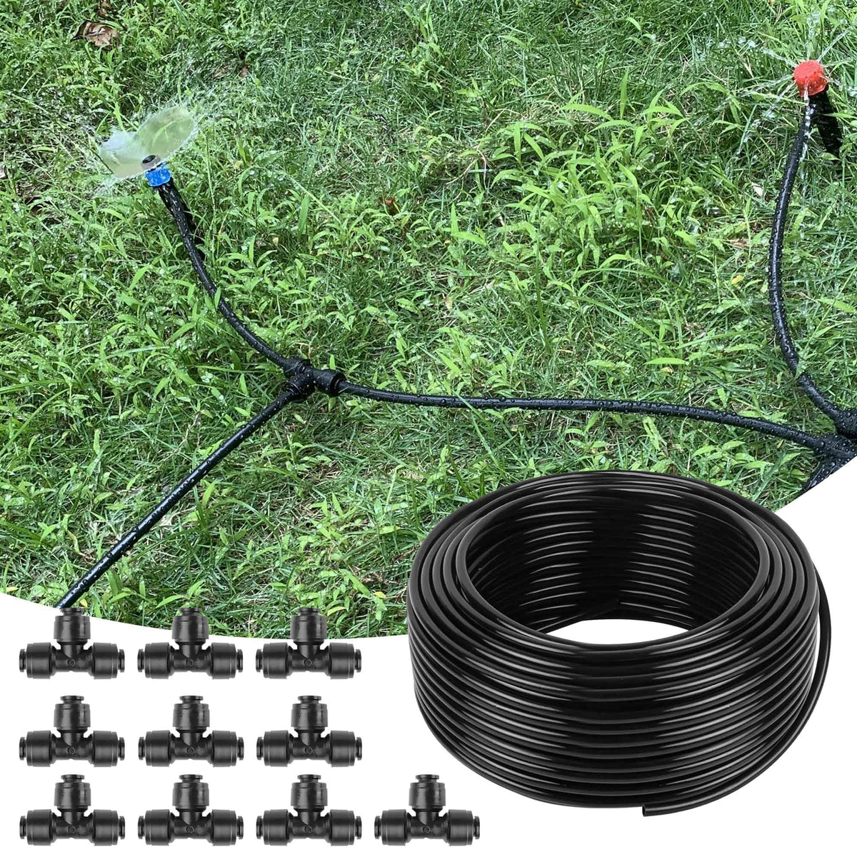 Spalolen 100ft quarter-inch drip tubing unrolled for easy irrigation coverage and even water distribution.