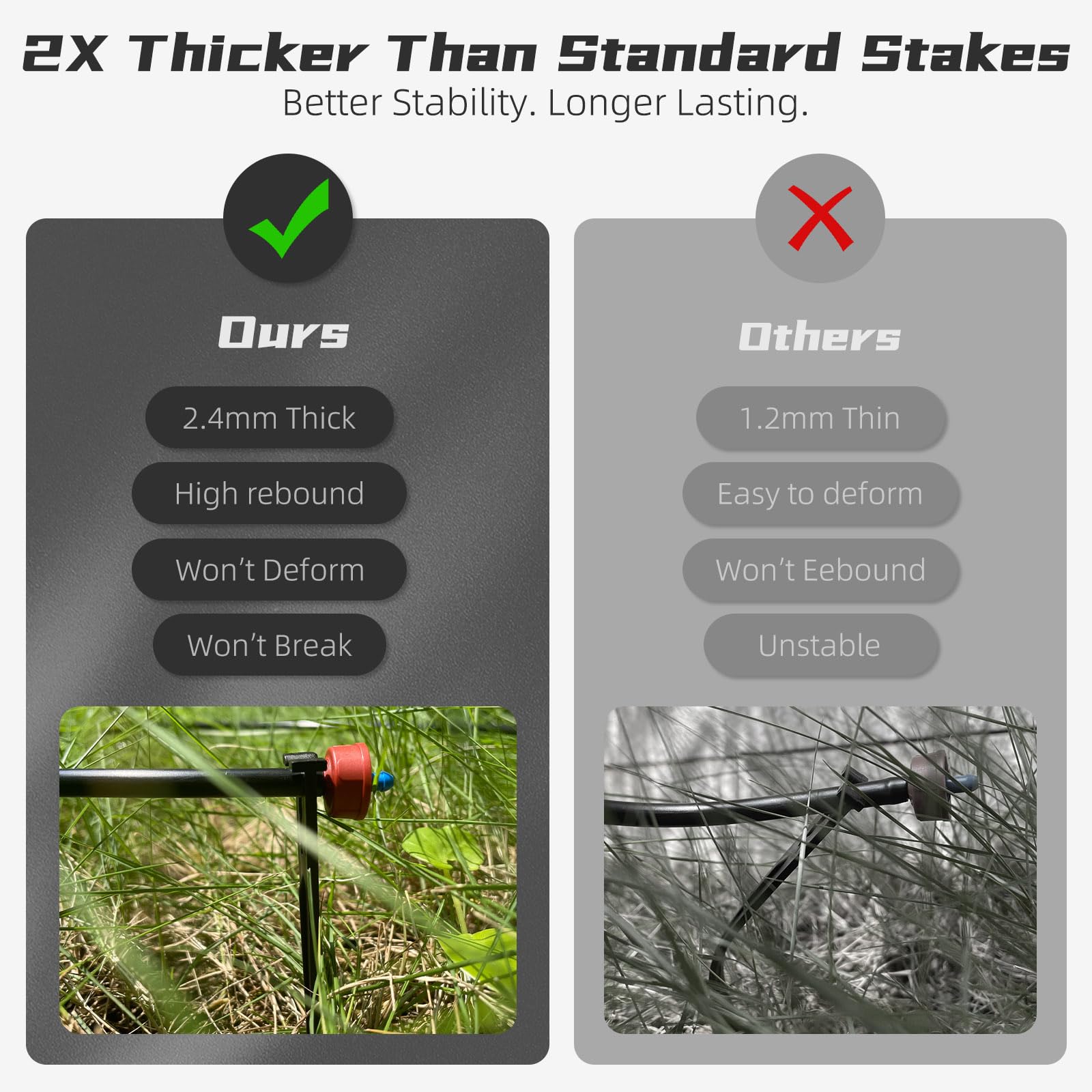 Spalolen emitter-compatible stakes keep pressure-compensating heads aligned and reachable.