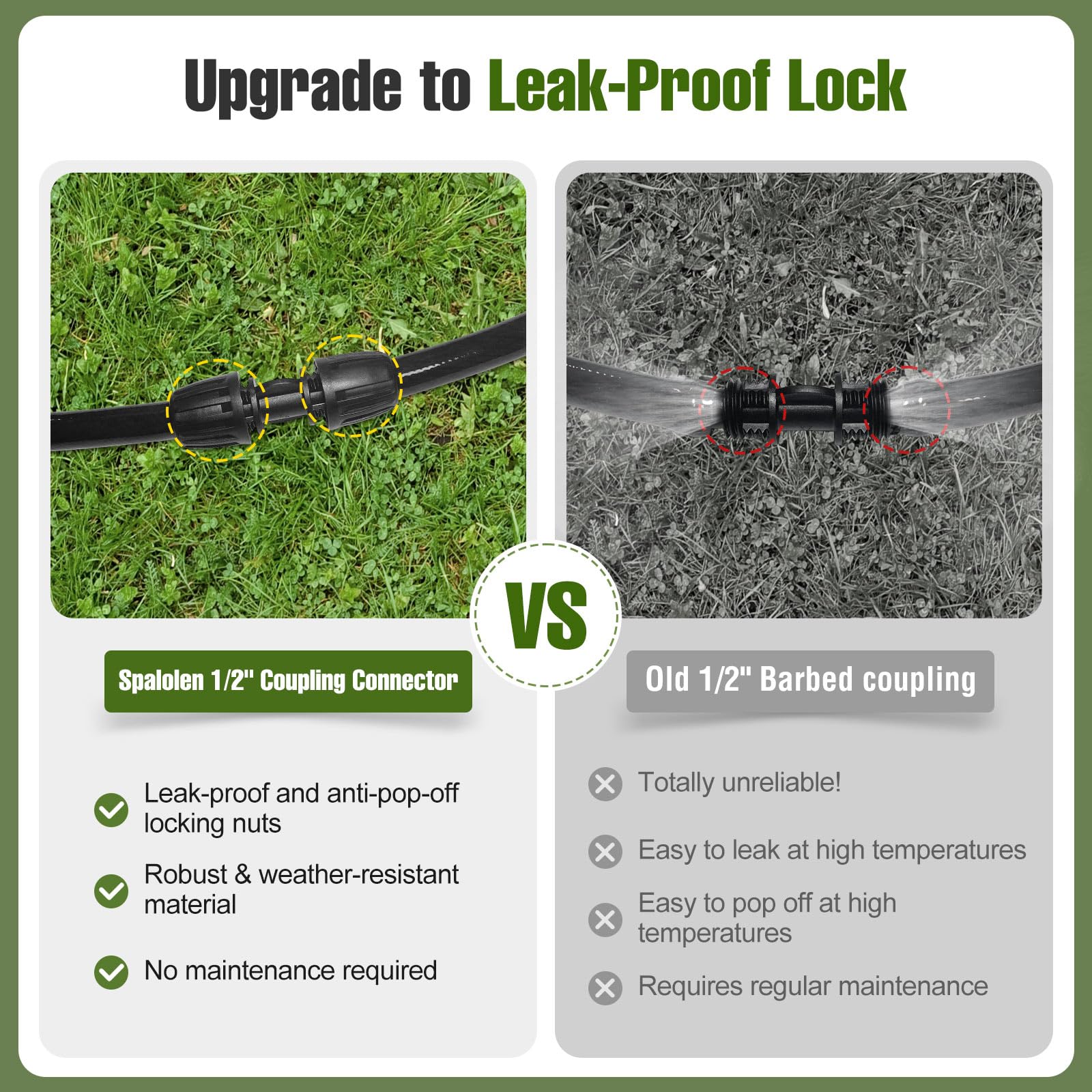 Spalolen half-inch barbed straight connector secured on tubing.