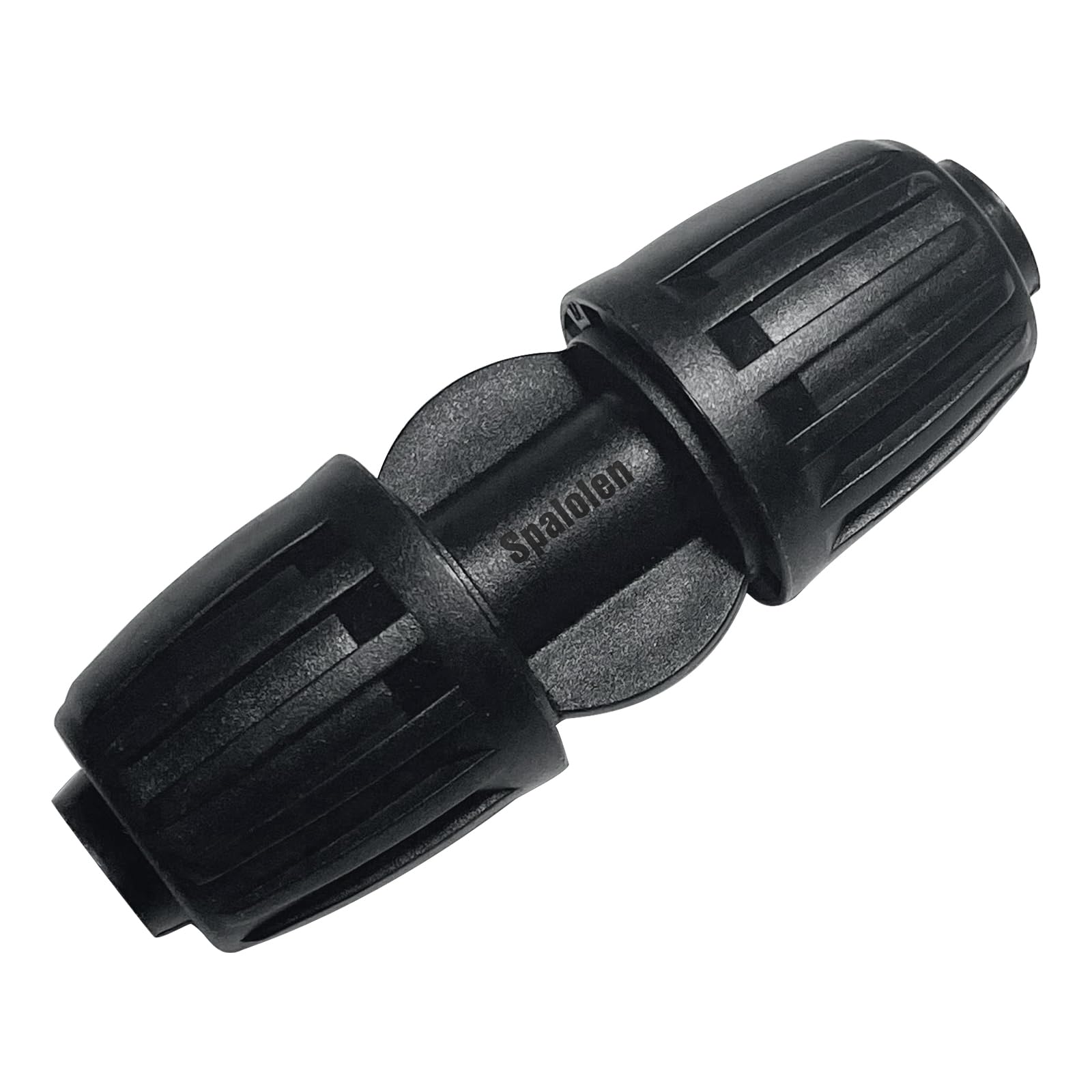 Spalolen half-inch drip fitting coupler with twist-lock for leak prevention.