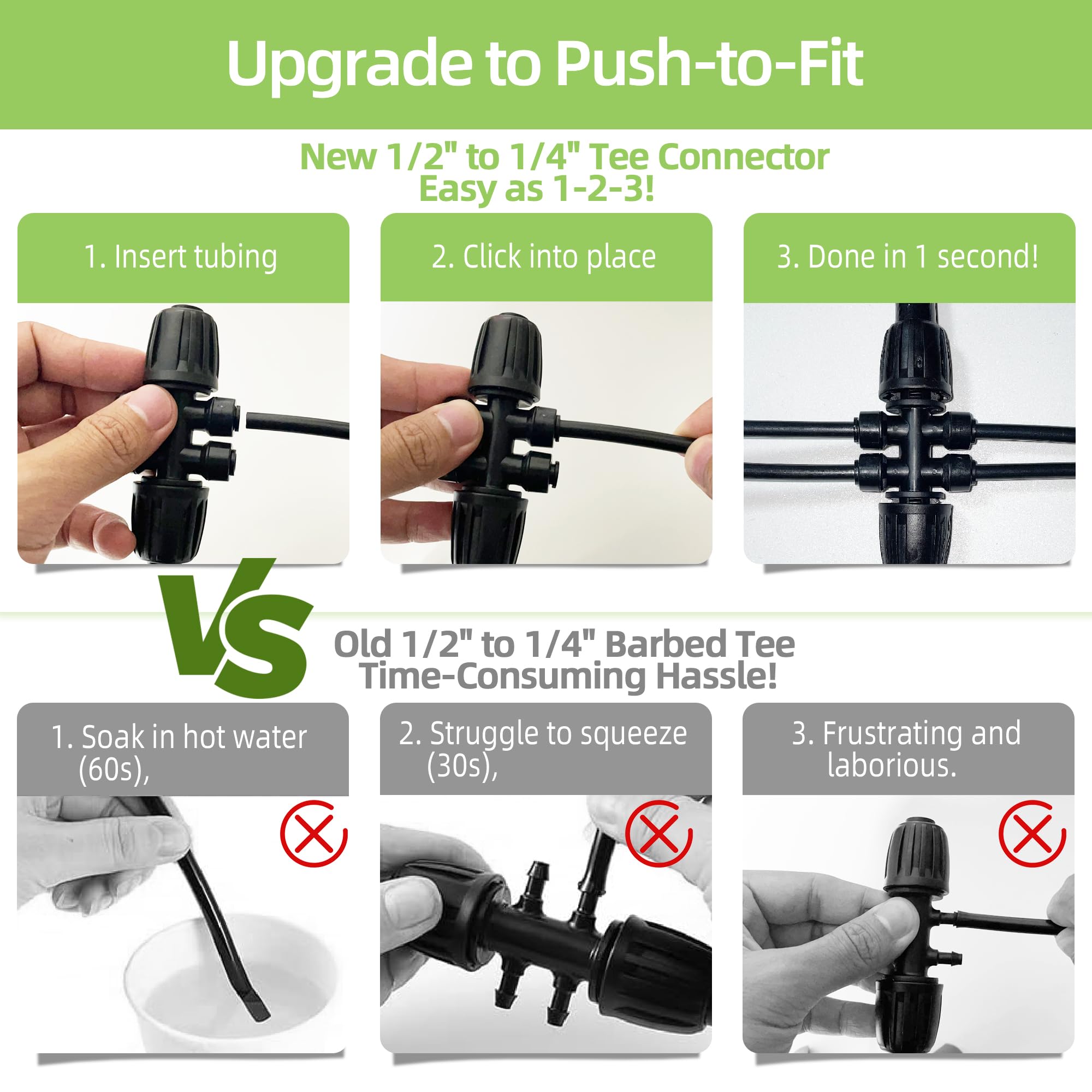 Spalolen half-to-quarter drip fitting demonstrates leak-free connection.