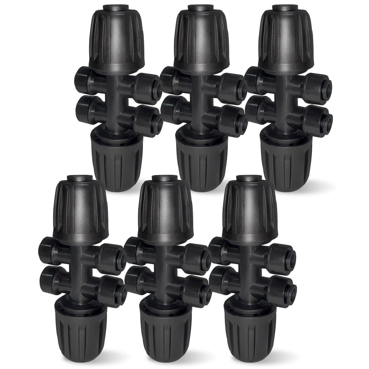 Spalolen push-to-fit 6-way tee connector for even irrigation distribution.