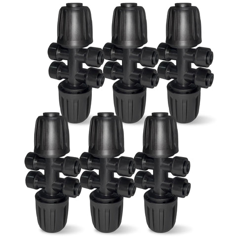 Spalolen push-to-fit 6-way tee connector for even irrigation distribution.