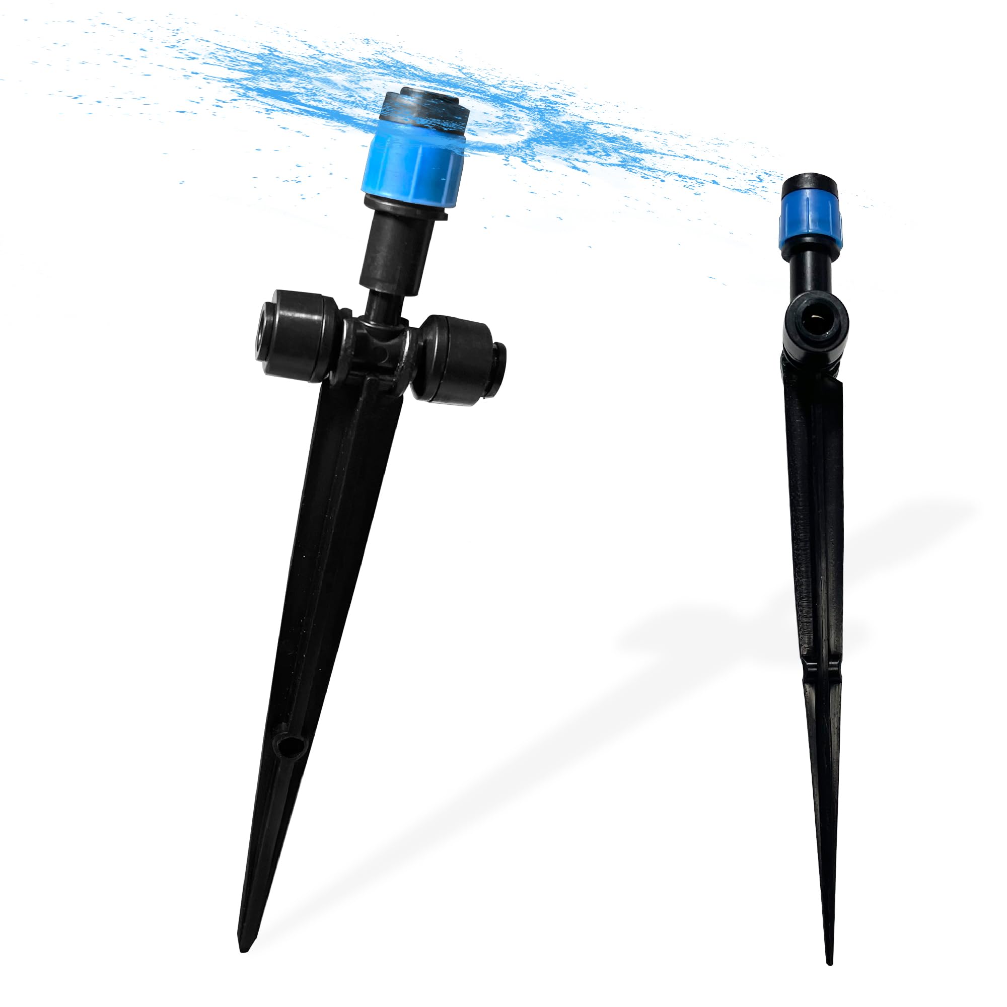 Spalolen push-to-fit emitter with stake for precise lawn and garden watering.
