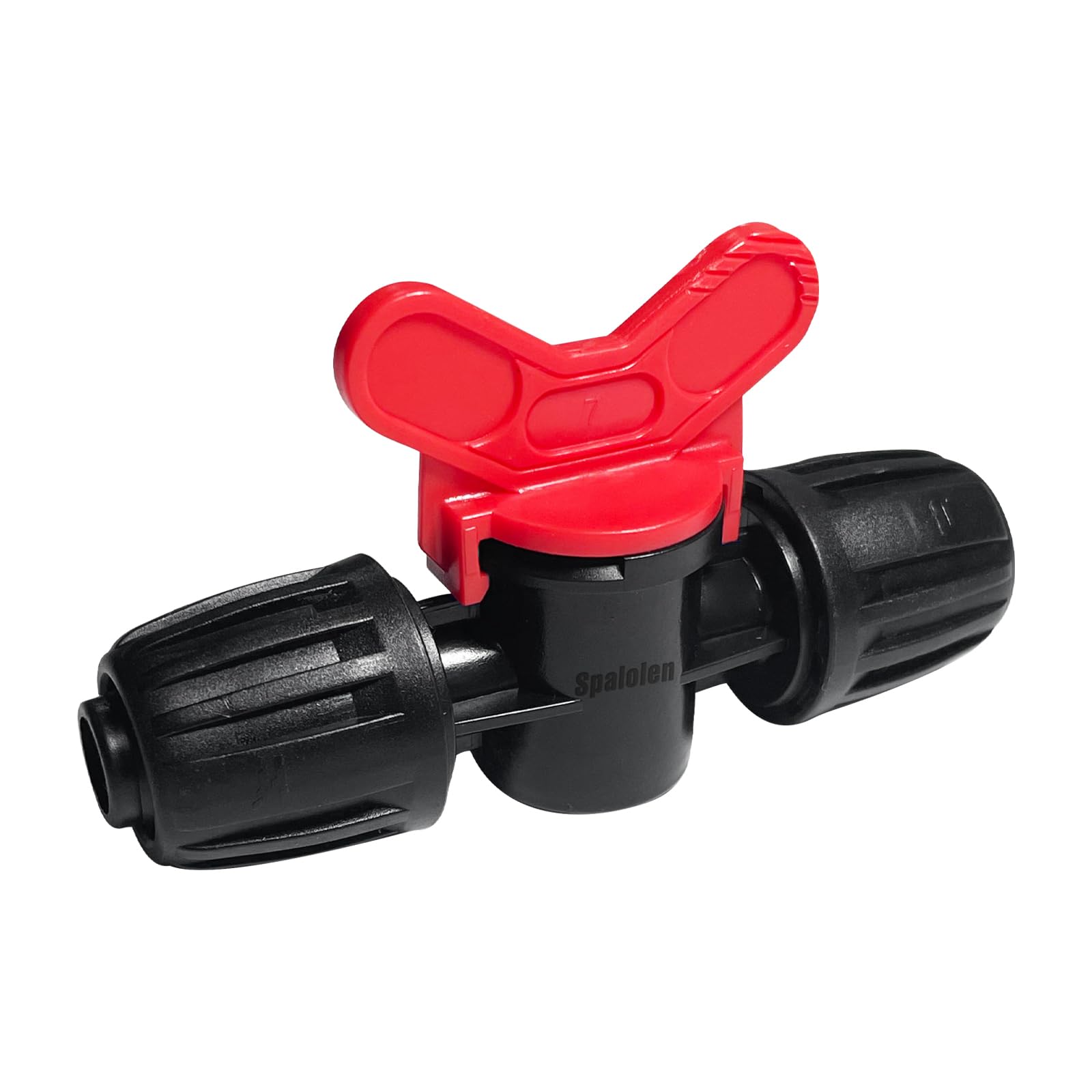 Spalolen twist-lock valve secures half-inch drip connections for leak-proof irrigation.