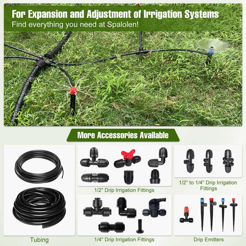 Spalolen varied-size emitter pack offers flexible irrigation options.