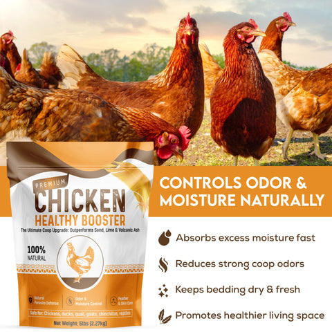 Spanielbuns zeolite-based mix absorbs moisture and reduces dampness in coops.
