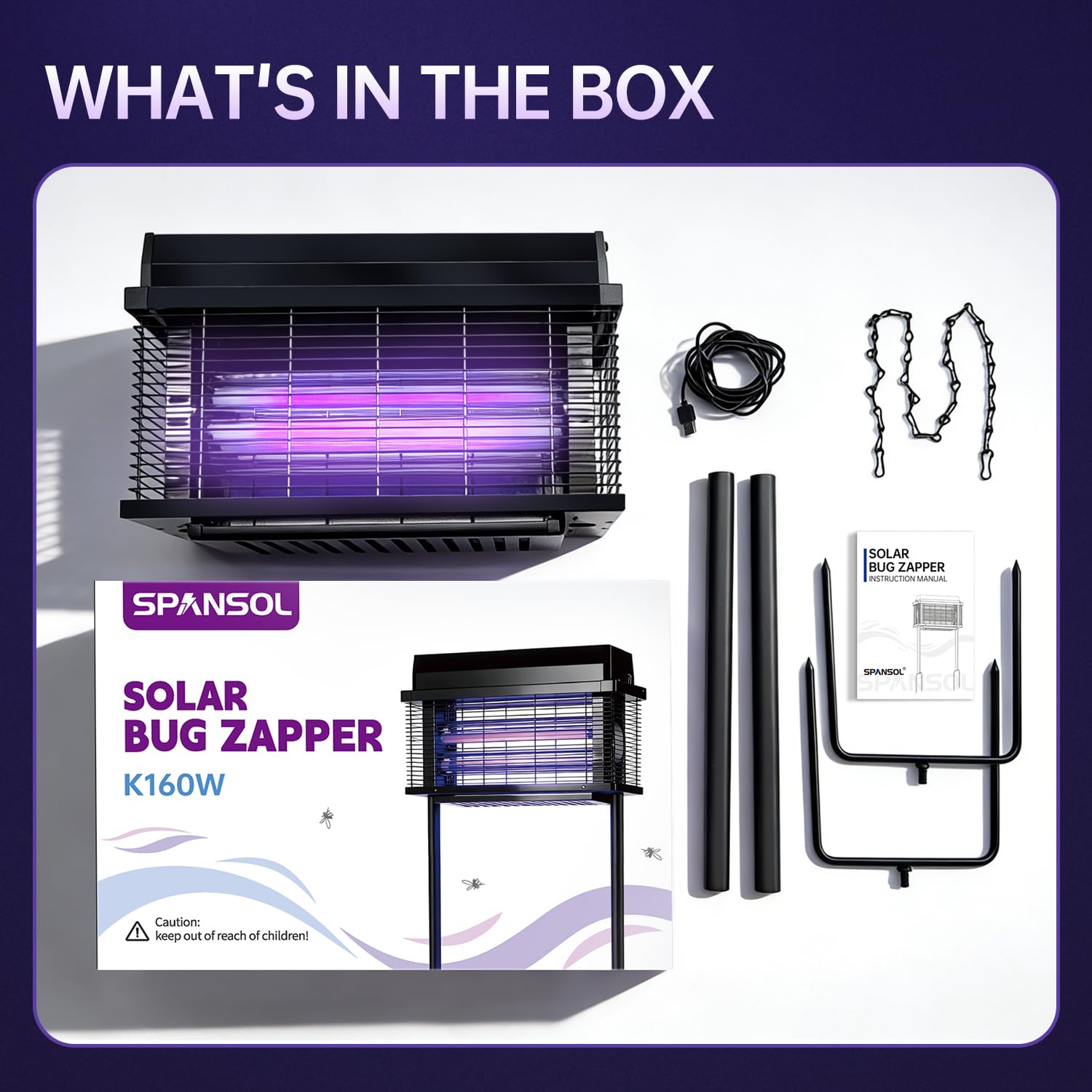 Spansol Solar Bug Zapper Outdoor three-mode control for flexible scheduling.