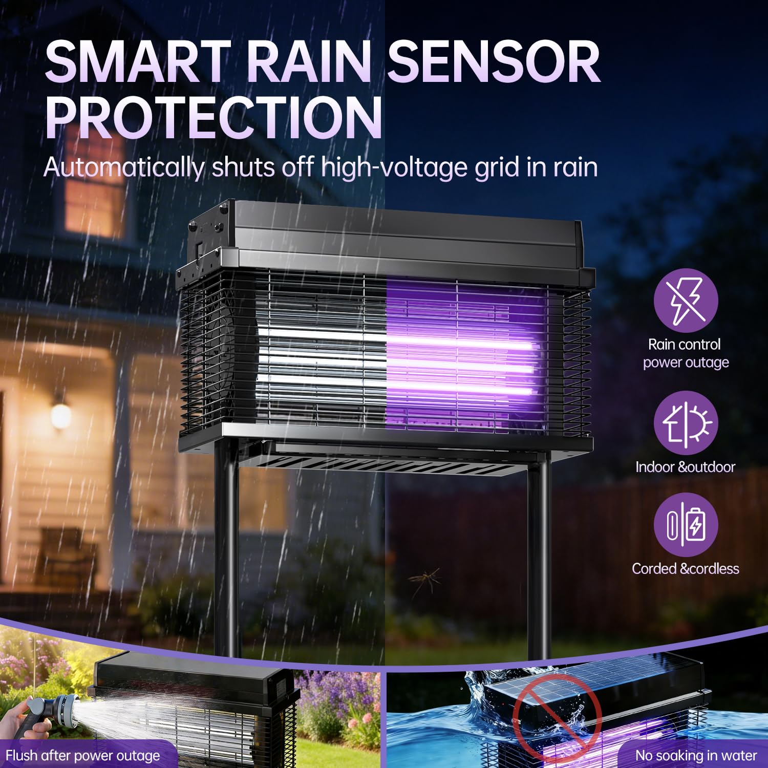 Spansol Solar Bug Zapper Outdoor 365nm purple UV tubes attract flying pests.