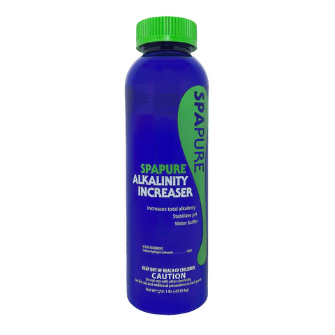 SpaPure Alkalinity Increaser bottle balances spa water by stabilizing pH and TA