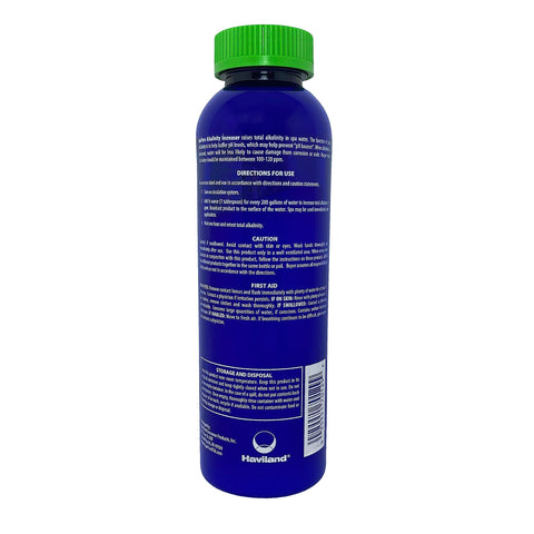 SpaPure Alkalinity Increaser label shows guidance for balanced spa water