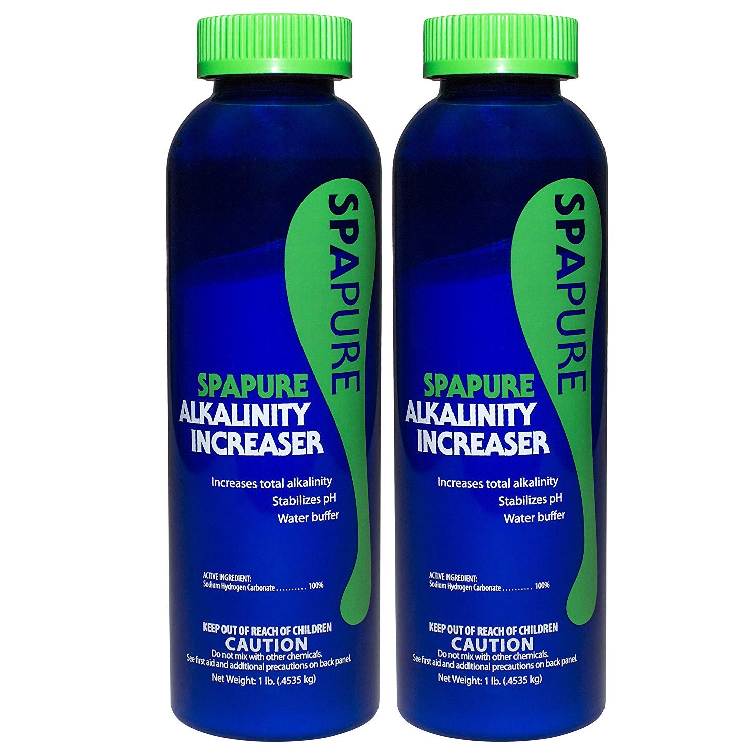 SpaPure Alkalinity Increaser two-pack bottle; helps stabilize pH and protect spa equipment.