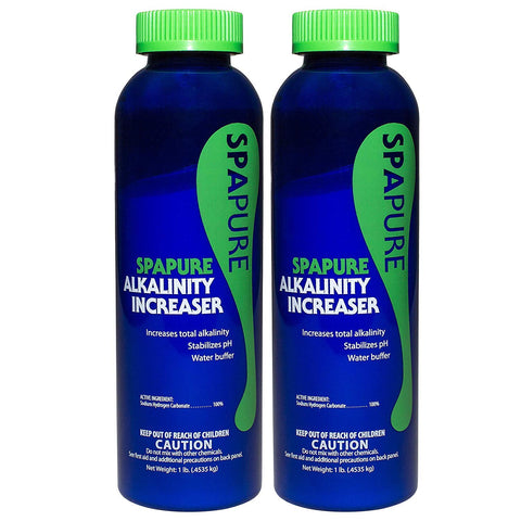 SpaPure Alkalinity Increaser two-pack bottle; helps stabilize pH and protect spa equipment.