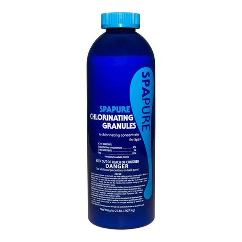 SpaPure chlorinating granules bottle for pool and spa sanitization.