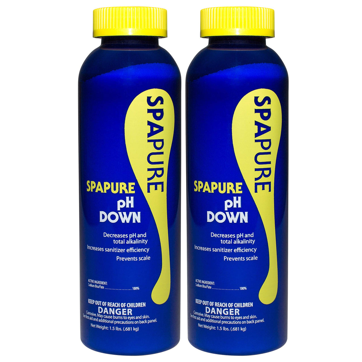 SpaPure pH Down 24 oz bottle in a 2-pack for balanced spa water.