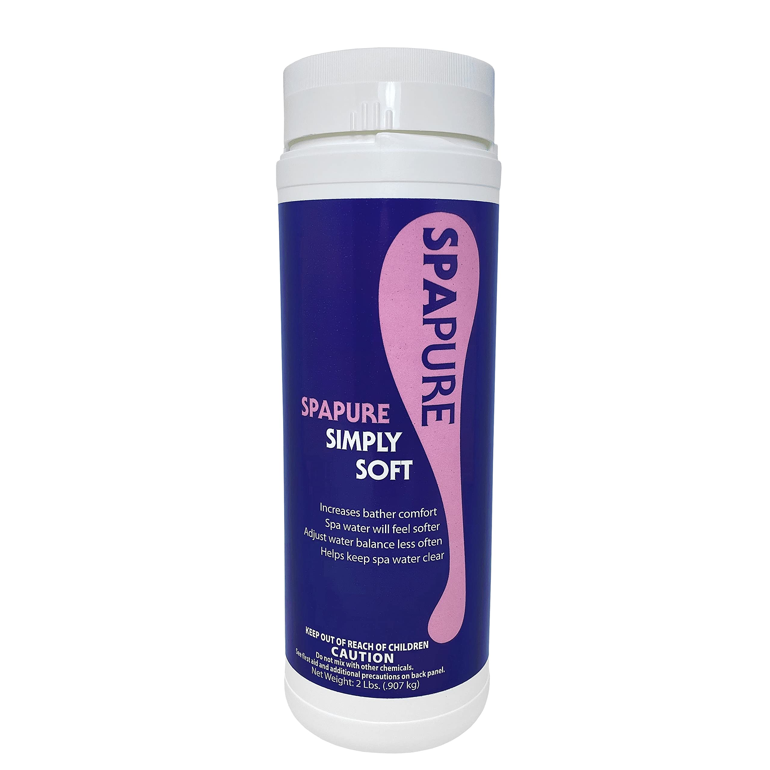 SpaPure Simply Soft bottle on spa surface for silky water and skin comfort