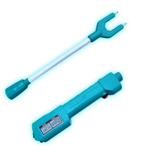 Spark Future rechargeable livestock prod image highlighting long-lasting battery life for field work.
