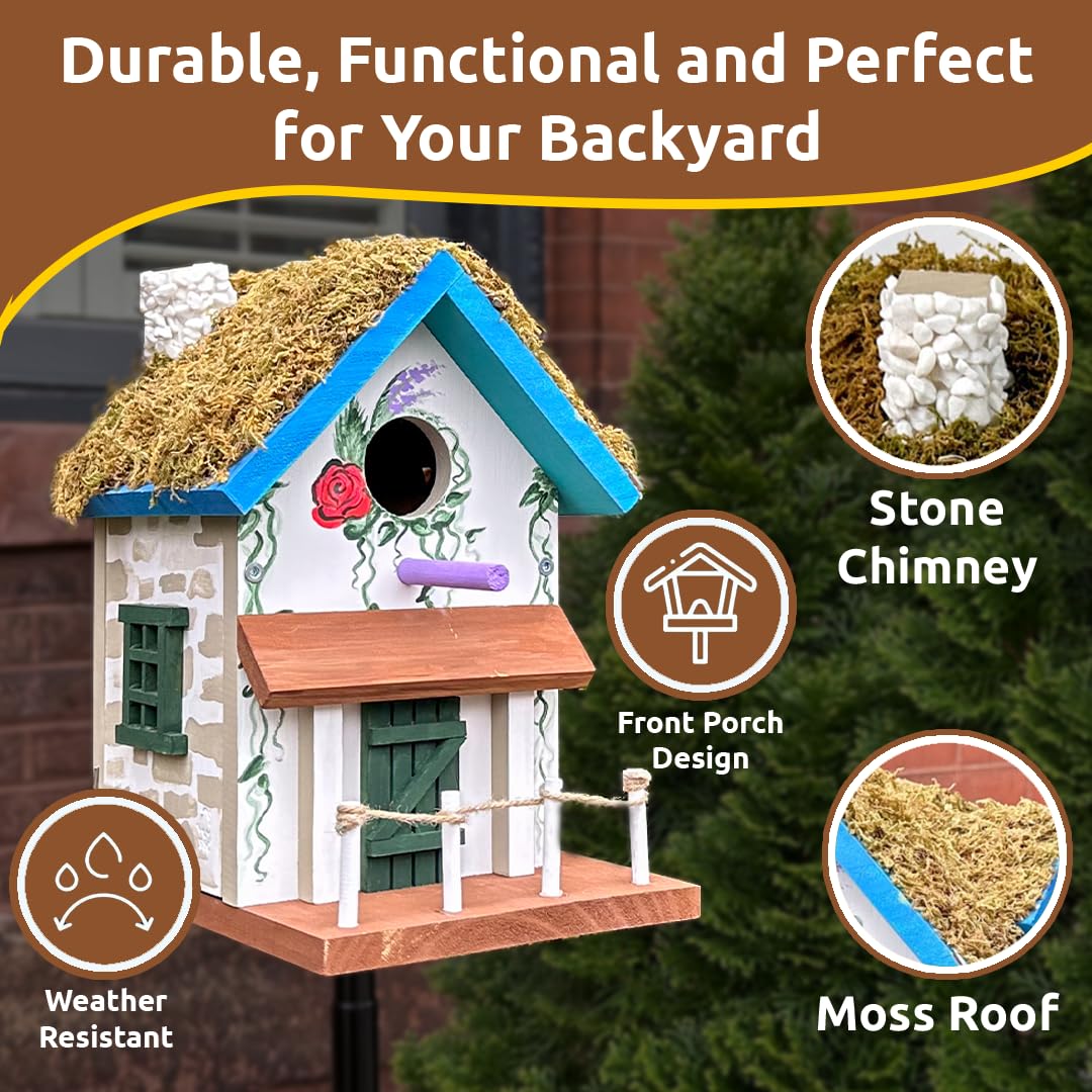 SparkJump Cottage Birdhouse Kit moss roof creates cozy bird shelter.