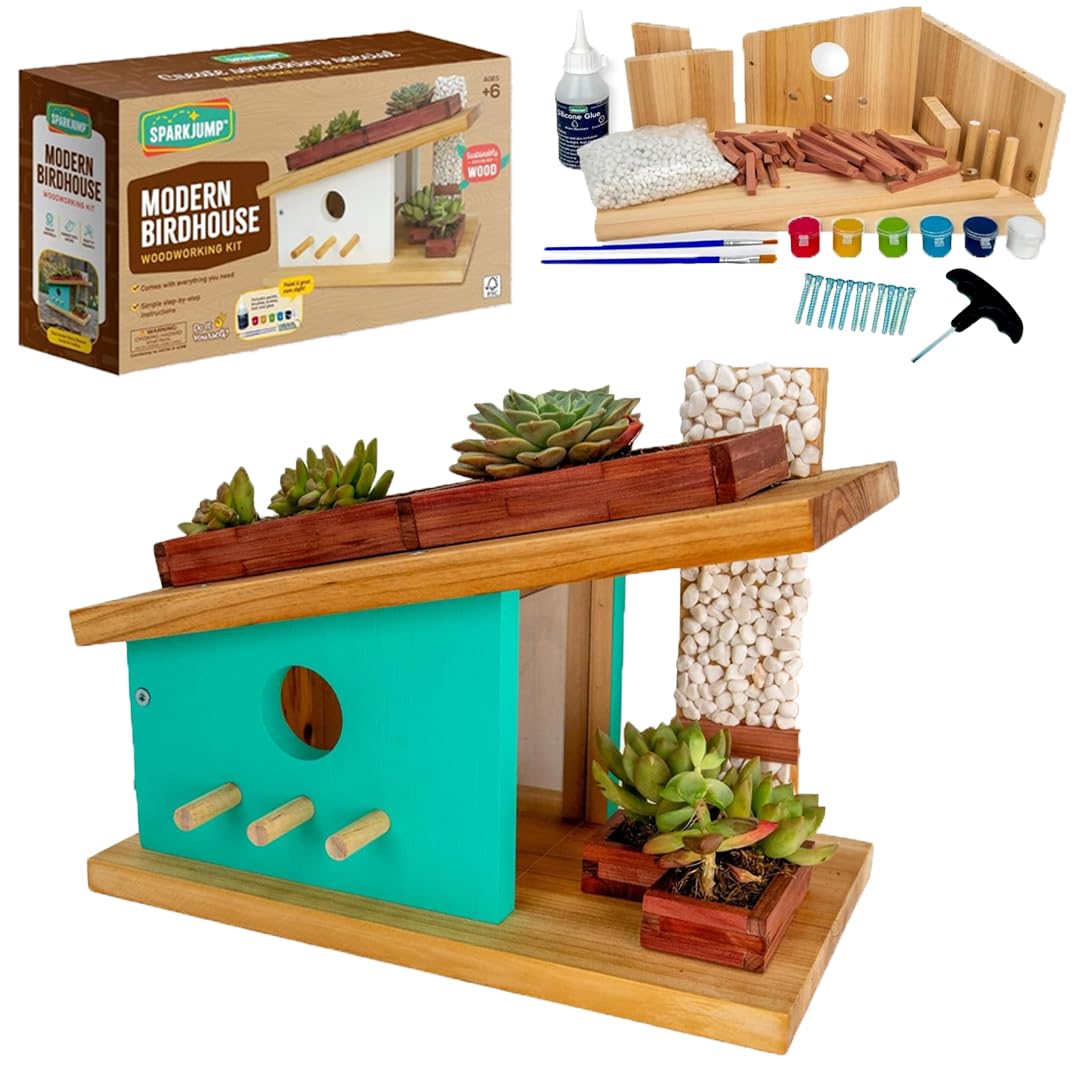 SparkJump Modern Birdhouse Kit assembly promotes family teamwork and hands-on learning.