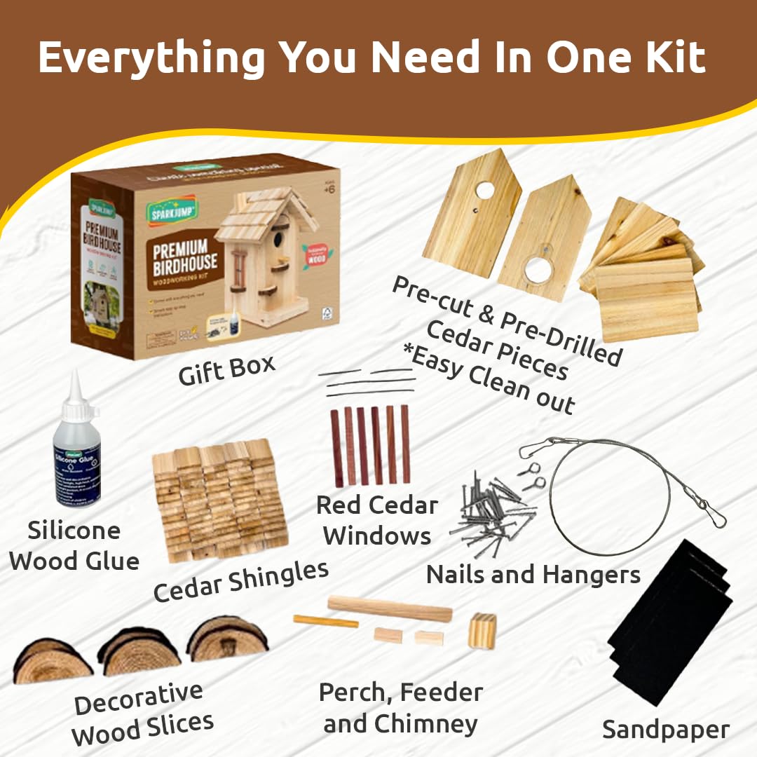 SparkJump cedar shingles provide a weather-ready finish for a backyard birdhouse.