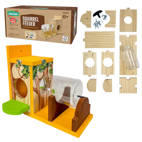SparkJump Squirrel Feeder Kit being assembled for easy backyard setup