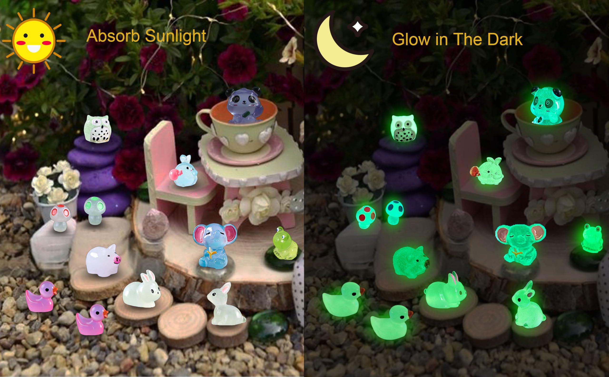 SparkleFab fairy garden figurines glow in the dark for magical landscapes.
