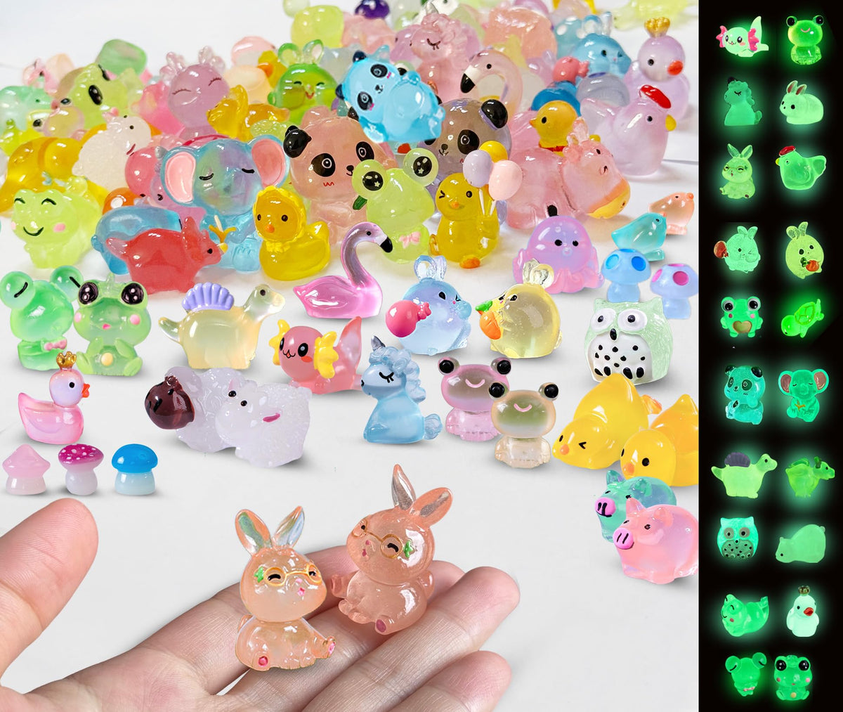 SparkleFab luminous mini resin animals set glows in the dark for magical fairy gardens.