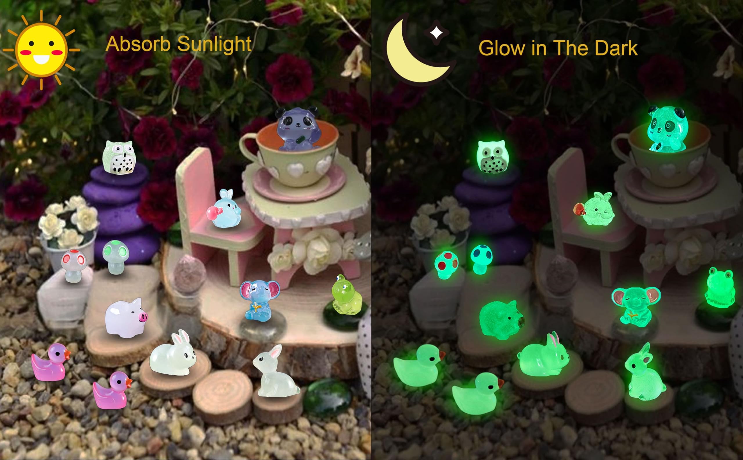 SparkleFab mini ducks glow in the dark, perfect for whimsical pond scenes.