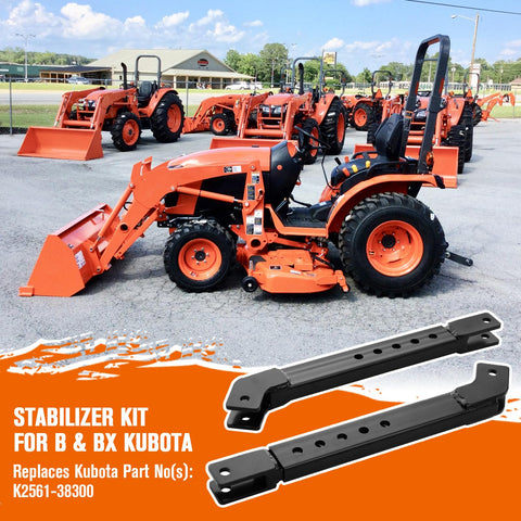 Telescoping stabilizer length adjustment enables faster hookup on Kubota hitch