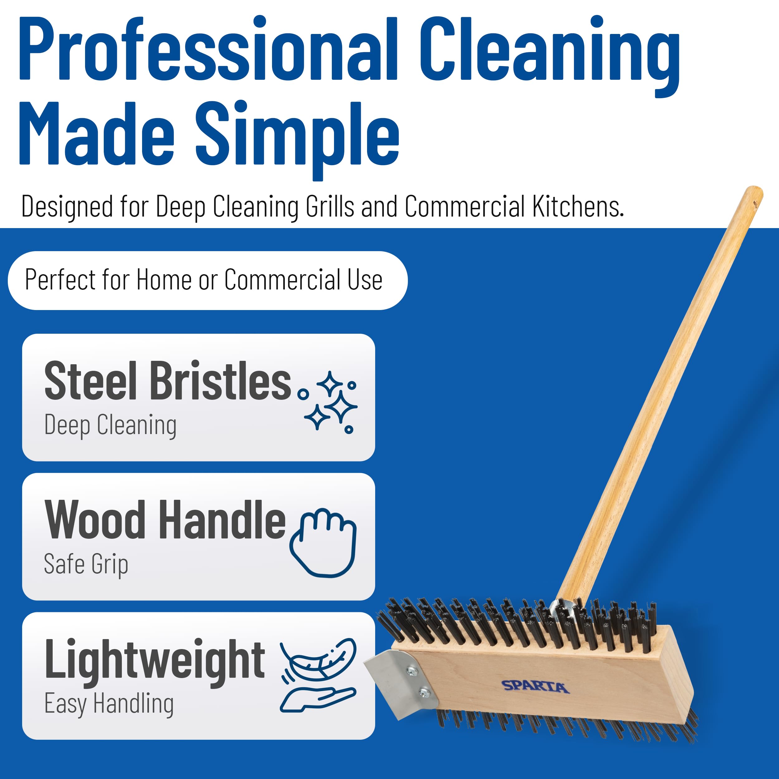 SPARTA dual-side metal bristles remove stubborn residue efficiently.