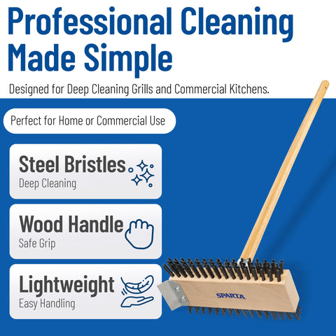 SPARTA dual-side metal bristles remove stubborn residue efficiently.