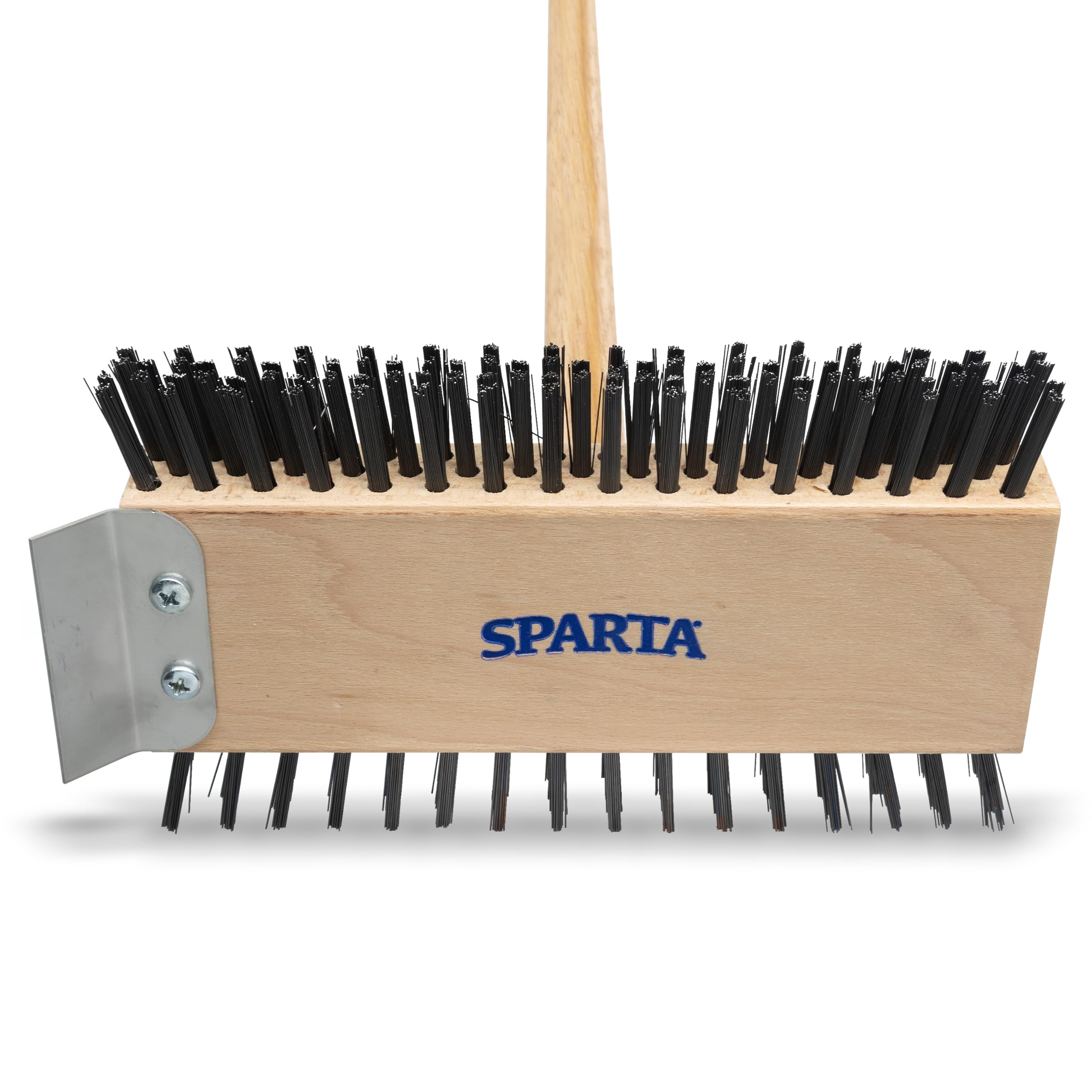 SPARTA grill brush long handle reaches high heat zones safely.