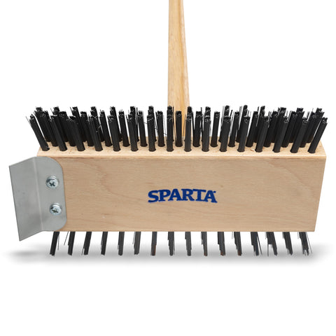SPARTA grill brush long handle reaches high heat zones safely.