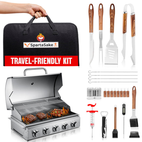 SpartaSake carrying bag keeps tools organized for outdoor cooking.