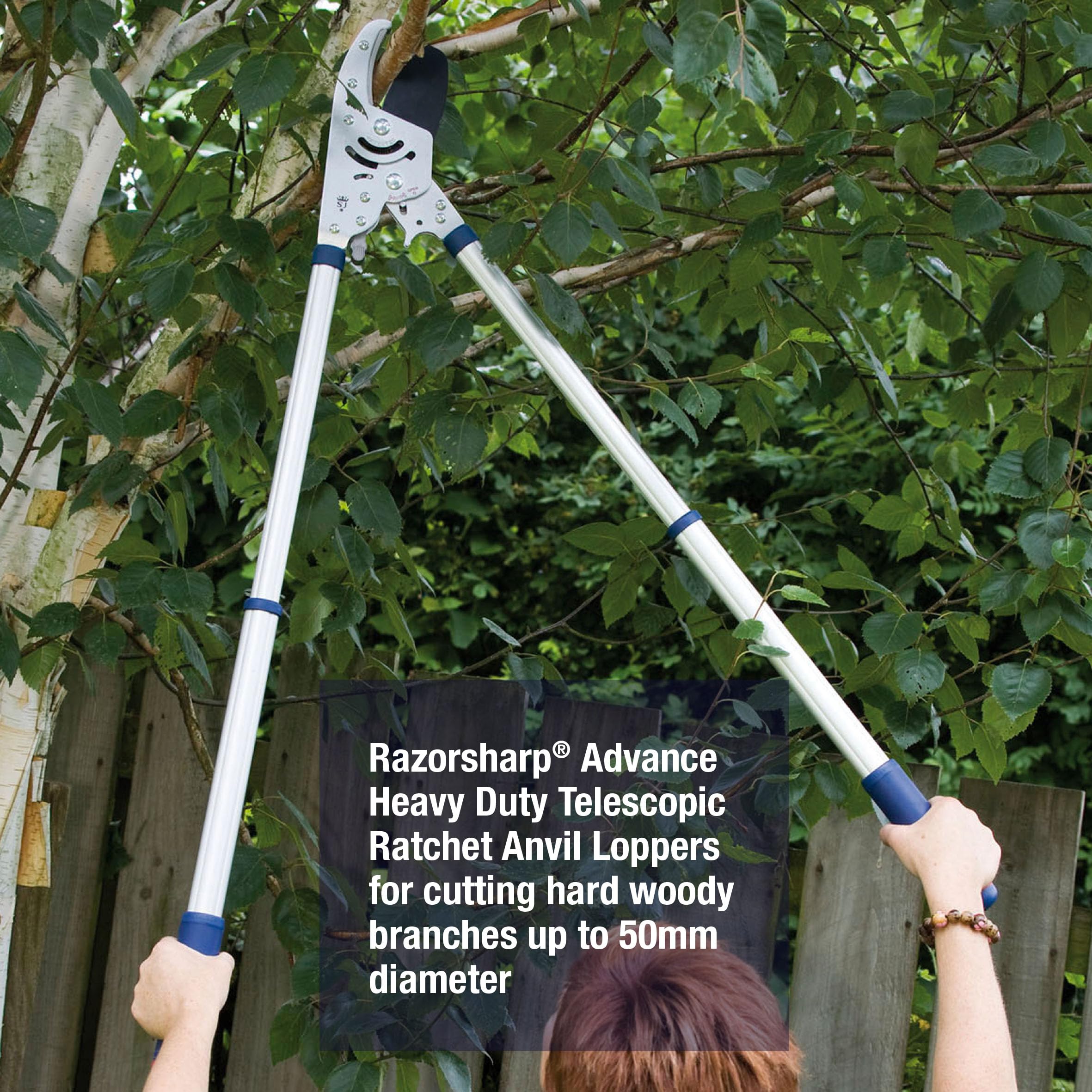 Spear & Jackson Razorsharp loppers ratchet action demonstrates easy cutting