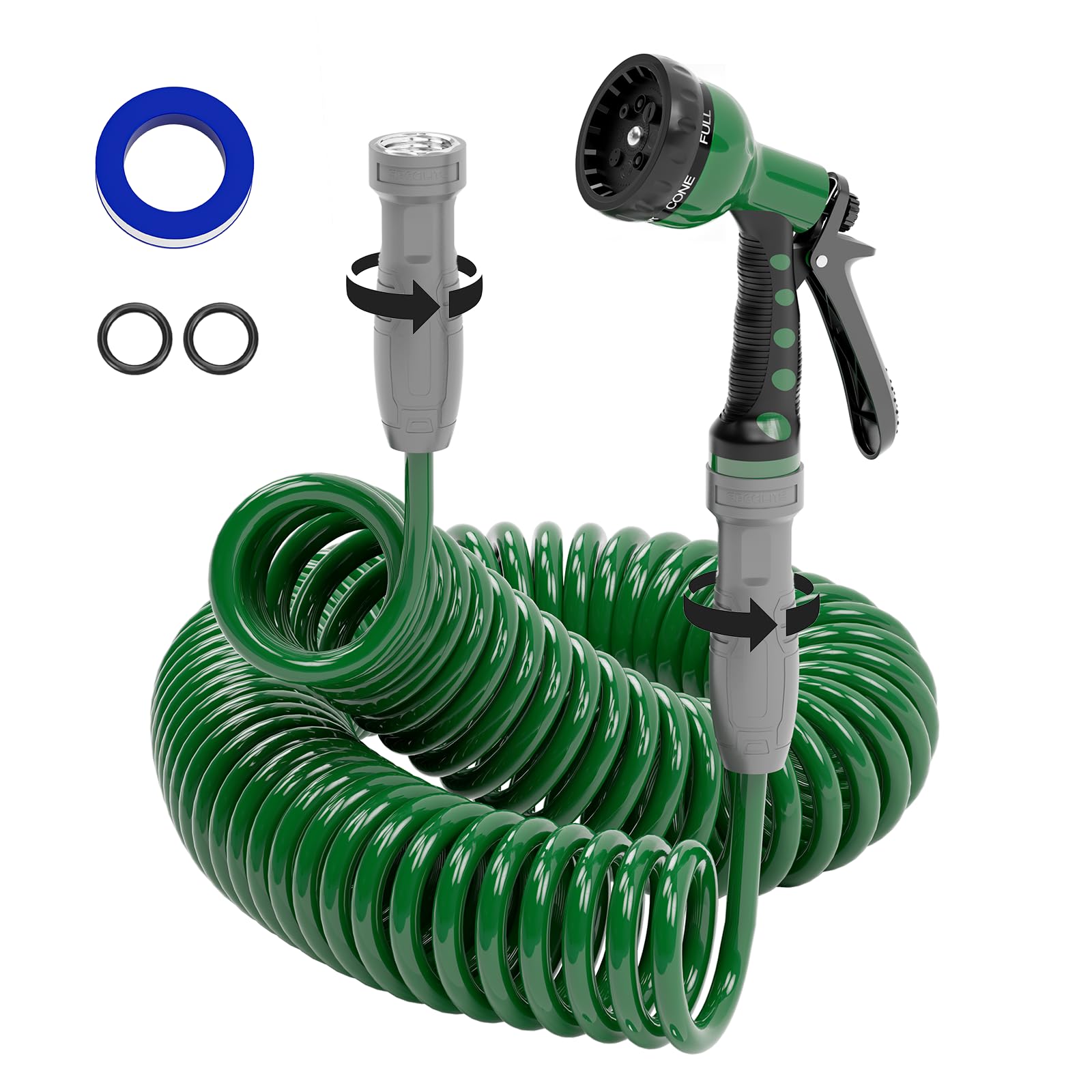 SPECILITE 3/8-inch coil hose with rotatable handle for easy grip and secure connections.