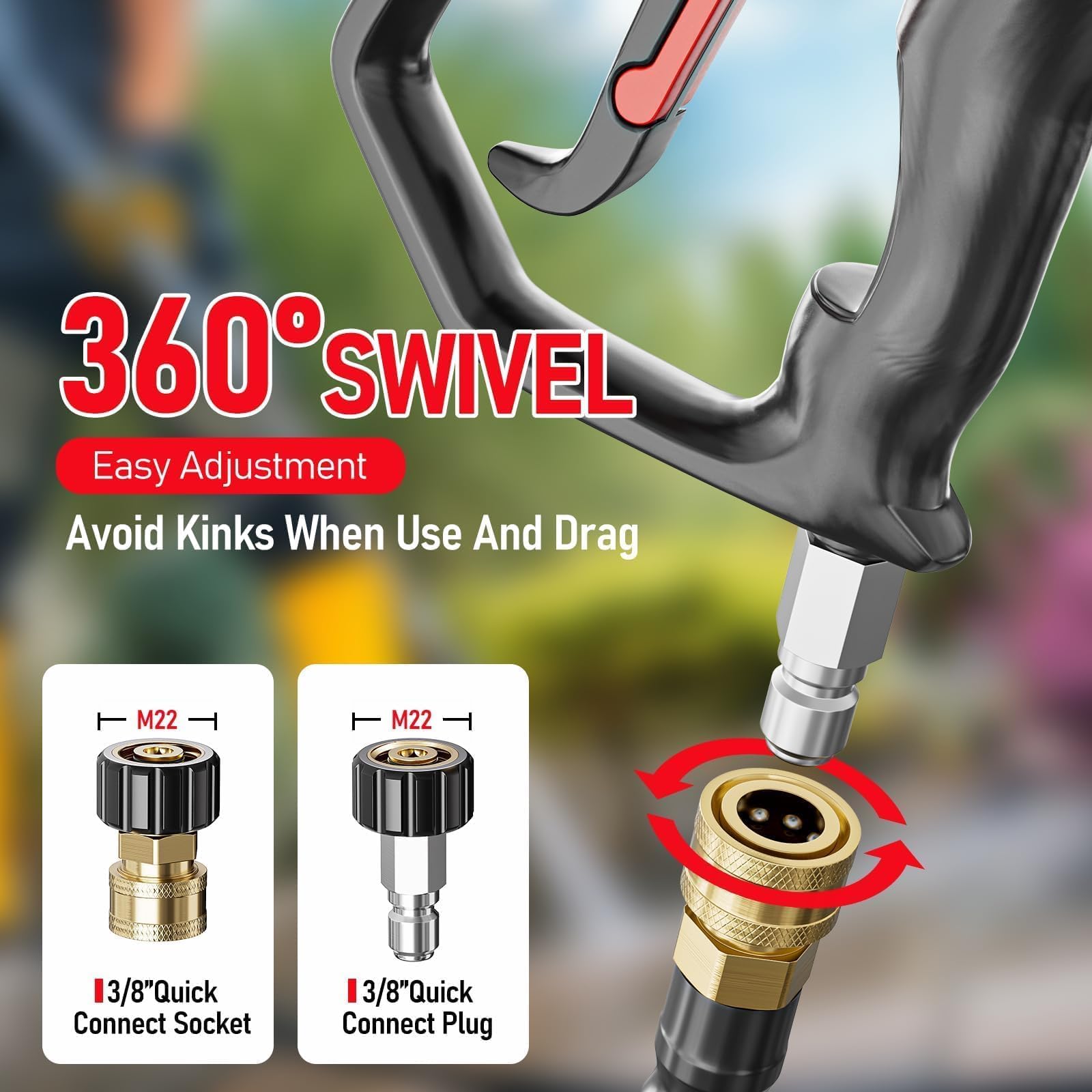 SPECILITE 360 swivel joint keeps hose tangle-free during use.