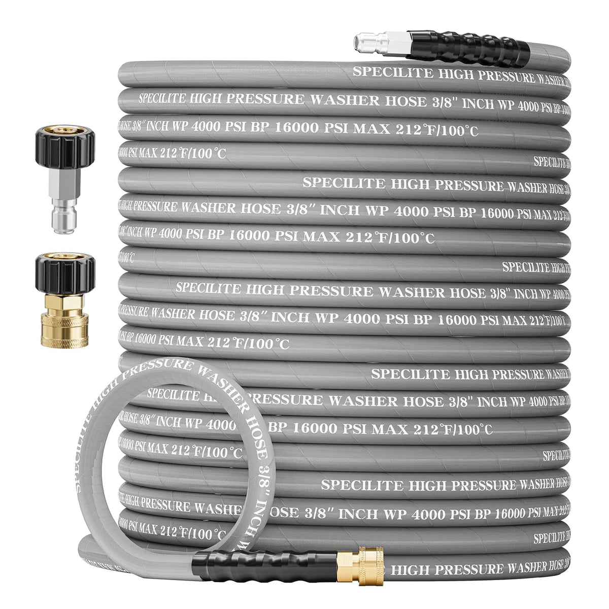 SPECILITE 3/8in hose with steel-wire braid for flexible, durable cleaning.