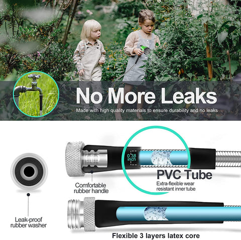 SPECILITE heavy-duty metal garden hose resisting wear and punctures during yard work.