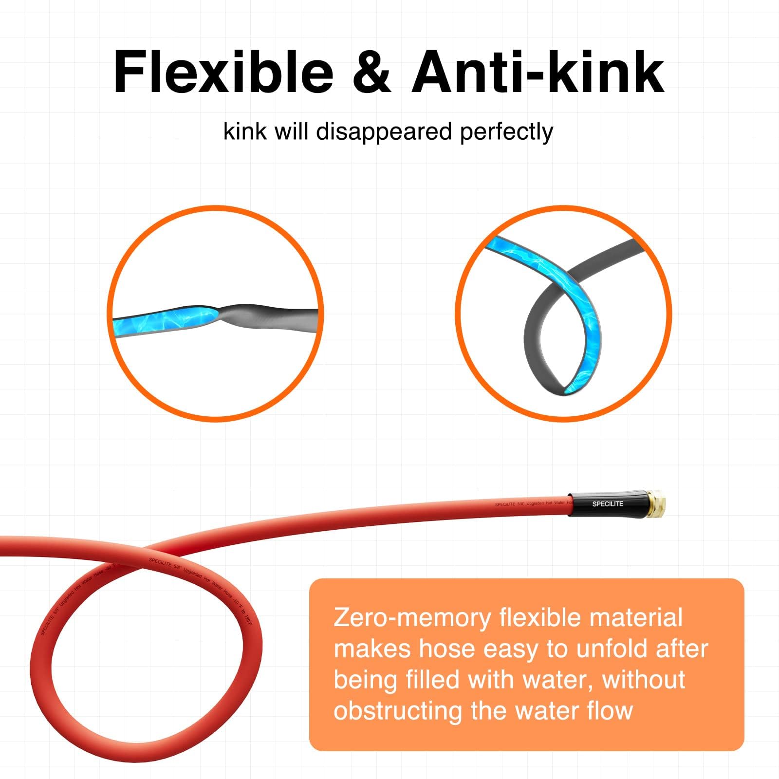 SPECILITE flexible lightweight material allows kink-free operation.