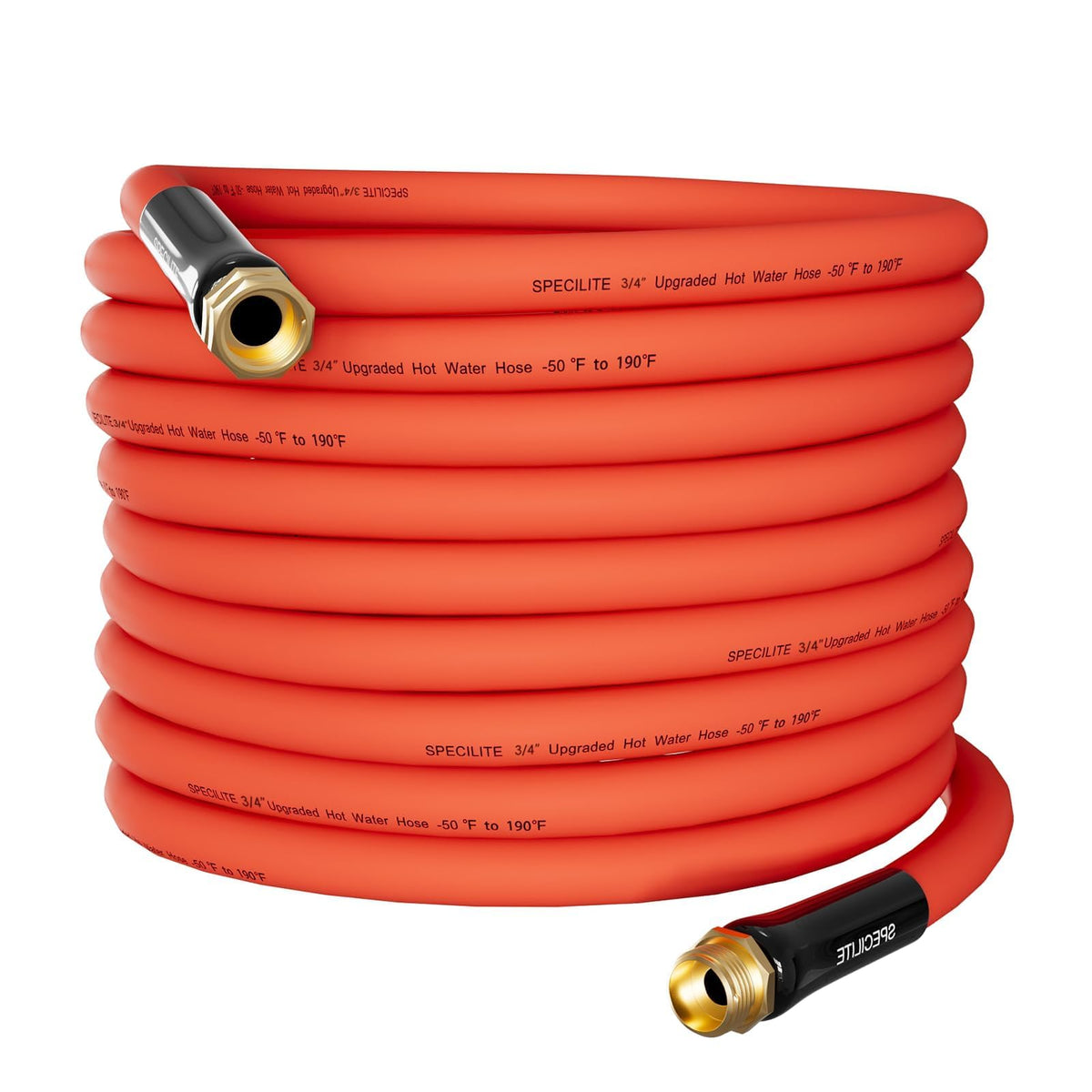 SPECILITE garden hose laid out in yard for easy watering and cleaning